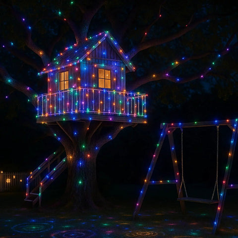66ft Waterproof LED Rope Lights With Remote Color Changing Fairy String Lights 16 Colors on outdoor treehouse at night