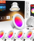Smart 4 Inch RGB Color Changing Recessed Lights Kit Dope Mood Lighting, 9W 810LM LED Downlights, 4 Pack, WiFi App Control, Alexa And Google Assistant Compatible, BT Remote Included, Easy Retrofit For Homes.