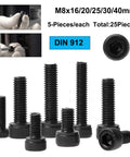 Tough As Nails M8 Hex Socket Head Cap Screws And Bolts Assorted Lengths With Included Allen Wrenches Grade 12.9 Alloy Steel Black Oxide Finish fully threaded M8 screws assortment for machinery and automotive use