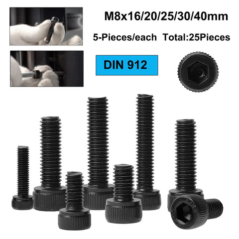 Tough As Nails M8 Hex Socket Head Cap Screws And Bolts Assorted Lengths With Included Allen Wrenches Grade 12.9 Alloy Steel Black Oxide Finish fully threaded M8 screws assortment for machinery and automotive use