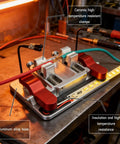 Third Hand Soldering Tool With Heavy Duty Double Jaw Welding Clamp And Aluminum Solder Clamp on workbench with LED strips
