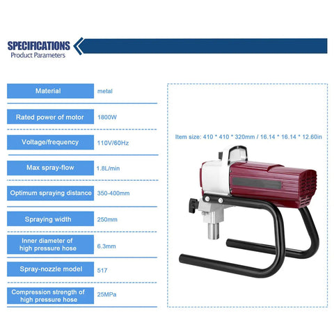 Heavy Duty Slick Airless Paint Sprayer With 1800W Motor And Stainless Steel Stand for interior and exterior use.