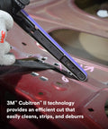 Cubitron II File Belts 36 Plus Grit Half Inch By 18 Inch Pack Of 10 Resin Bonded showing metal deburring on car panel