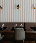 Top Shelf Vinyl Wallpaper Featuring Subtle Leather Grain And Eclectic Funky Patterns; blue leather texture wallpaper in restaurant setting.
