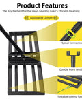 Heavy Duty Lawn Leveling Rake With Stainless Steel Build, 68 Inch Adjustable Handle and spiral connection details