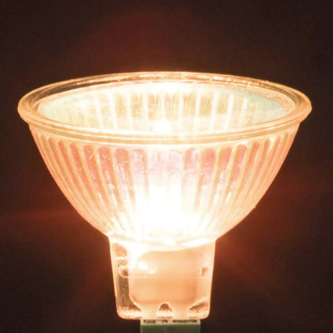 MR16 Halogen Light Bulbs 20W 12V, 10 Pack, GU5.3 Bi Pin, Dimmable, 2700K Warm White, Glass Cover illuminated in dark