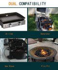 Image showing compatibility of 5 Foot Propane Regulator And Hose With 90 Degree Elbow Adapter For Blackstone 17 Inch And 22 Inch Tabletop Griddles Replacement Parts For Outdoor Grilling Fire Pit Patio Heaters And Gas Grills with a griddle, generator, gas stove, and fire pit.