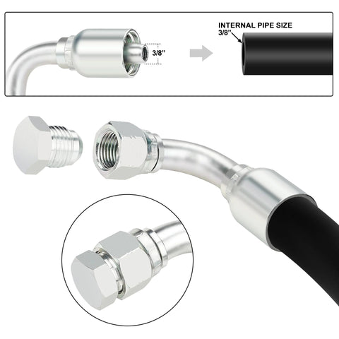3/8 JIC hydraulic fittings kit with 90 degree elbow for fluid power systems and petroleum-based fluids