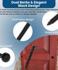 Sixty Pack Three Inch Vinyl Shutter Fasteners Heavy Duty Shutter Locks with dual barbs and round head on a red door.