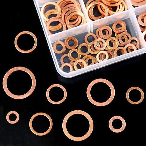 Copper Metric Sealing Washer Set, 165 Pcs, 8 Sizes Flat Washers Kit for Electrical Connections, High Purity Copper