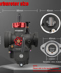 PE22 Carburetor With 48mm Air Filter Kit showing dimensions for 125cc 130cc 140cc dirt bikes pit bikes and more