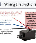 Wiring instructions for 12V To 24V PWM DC Motor Speed Controller 10A With Heat Sink And Lever Wire Connectors.