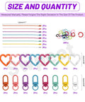 All In One 68 Piece DIY Jewelry Making Kit With Colorful Swivel Lobster Claw Clasps Heart Shaped Keychain Clips Ball Chains Open Jump Rings And Carabiner Clips In A Compact Storage Box For Easy Crafting. size chart with 120mm ball chains, 25mm heart clips and clasps