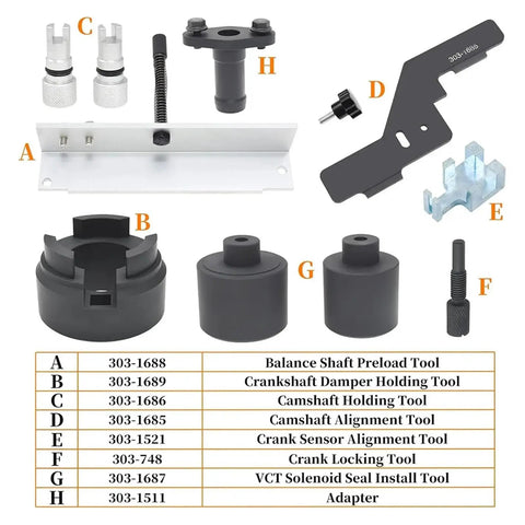 Hella Durable Camshaft Alignment Timing Kit Plus Balance Shaft Preload Tool Set For Ford 2.0 And 2.3 Liter Engines components displayed.