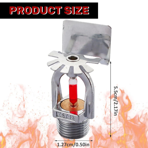 1/2 Inch Pendent Fire Sprinkler Head 68C 155F Quick Response visible with size indicators and flame background.