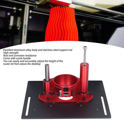 Premium Manual Router Lift System With Precision Crank Adjustment For Table Saw Insert Base Plate Black. Aluminum alloy body and stainless steel supports.