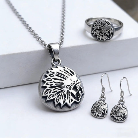 Jewelry set featuring Native American design created with Heavy Duty Steel Native American Stamping Kit For Personalizing Keychains And Jewelry