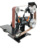 Solid Premium Heavy Duty 71 X 2 Inch Belt Sander And Disc Grinder With Variable Speed For Knife Making Sharpening Flat Arc Concave Polish 220V Workhorse showing belt and adjustable work table.