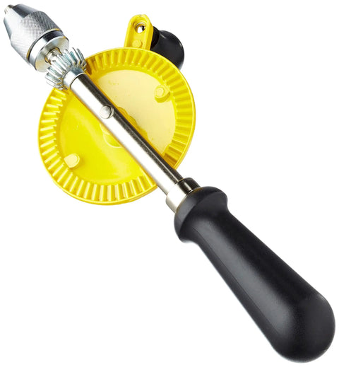 Beefy Hand Drill With One Quarter Inch Chuck, All Steel Frame And Nickel Finish, Smooth Gear System, Black Handle