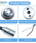 Liquid Level Float Switch With Self-Weighting, No Bracket Install, Vertical Slosh Guard, SS304 Stainless Steel, 7.6 ft Cable