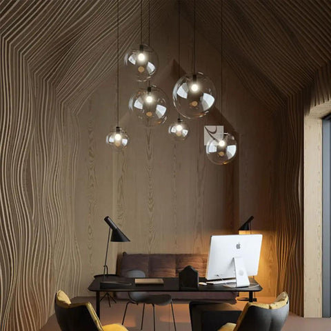 Industrial Chic Glass Globe Pendant Light For Kitchen Loft Dope Vibe E27 Base Modern Hanging Lamp in modern office