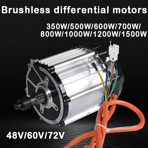 Powerful Brushless Permanent Magnet Trike Motor 1500W 72V 48V 60V With 16 Gear Shaft For DIY Electric Trike Four Wheel Conversion Kit High Efficiency Low Heat Reliable Copper Coils, side view with wiring