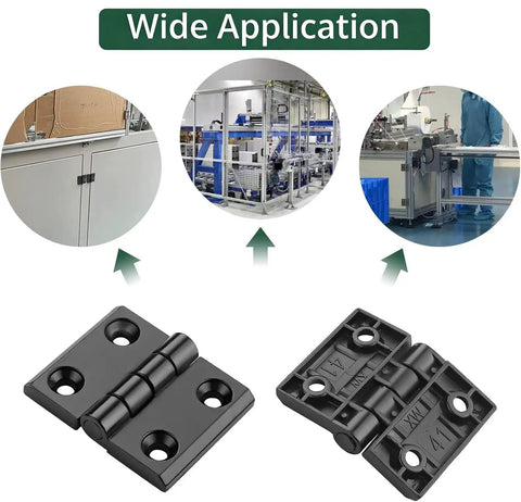 2 Pack 4040 Zinc Alloy Hinges for aluminum extrusion profiles shown in industrial application settings.