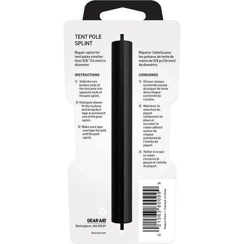 Tent Pole Repair Sleeve For Five Eighths Inch Poles Aluminum Splint Replacement Part For Broken Tents Lightweight Black Aluminum Pole Fix Durable Camping Gear Emergency Repair For Quick Back On The Trail displayed in packaging