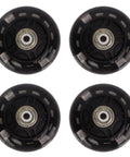 4-pack of black 69mm inline skate wheels with PU rubber and ABEC 9 bearings for outdoor hockey skates and luggage, top view