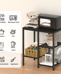 4 Tier Adjustable Kitchen Microwave Stand With Storage And Rustic Metal Bakers Rack In Coal Black with appliances and utensils