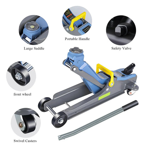 2.5 Ton Heavy Duty Hydraulic Floor Jack With Low Profile Design, Built Tough, Portable Handle, Reflective Tape, Trolley Jack