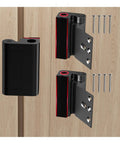 Heavy Duty Door Reinforcement Lock For Front And Inward Swing Doors With 1200Lb Ultra Strength And Wider Strike Plate Flip Deadbolt Latch For Night Safety For Kids Two Pack Black shown with installation view.