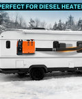 3 Inch Diesel Heater Ducting Hose, 8 Ft Flexible Nylon Exhaust Pipe connected to an RV in snowy setting for safe exhaust use.