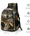 Rock Mountain Grey Wolf Print Unisex Backpack with big capacity and durable polyester for everyday carry and travel.