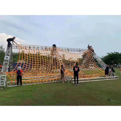 Heavy Duty Polyester Sling Net for Easy Load Handling and Lifting on outdoor metal frame with people climbing and securing