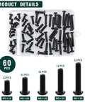 Premium M5 Black Torx Security Screws Kit With Matching Bit Made From 304 Stainless Steel Button Heads, 60 pieces, various lengths.