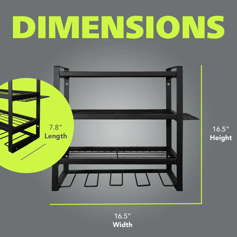 Wall Mounted Power Tool Organizer With 4 Layer Drill Rack And Side Holders For Screwdrivers Pliers And Hammers Heavy Duty Metal Garage Storage Shelf dimensions.