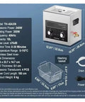 Huge 10 Liter Industrial Ultrasonic Cleaner With Heater And Digital Timer showing control panel and dimensions for deep cleaning carburetors and metal parts.