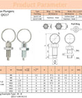 Pull Ring Positioning Pins With Retractable Index Plunger M8 Lock Nut Two Pieces QX217 LNK M6 diagram and specifications