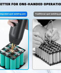 11 Gear Adjustable Handheld Spot Welder for Nickel Strip Welding Type C in use on battery, compared with traditional pen