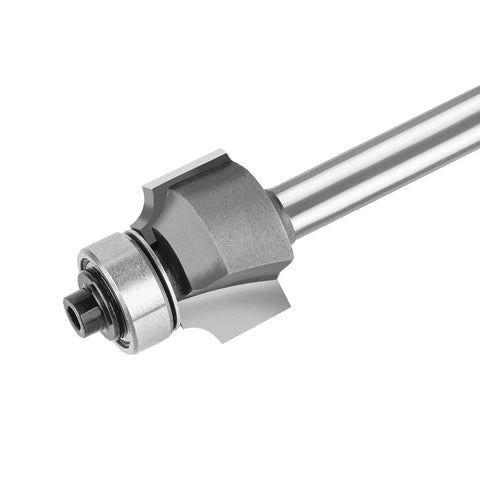 Top Shelf 1/8 Inch Radius Roundover Router Bit With Sharp Carbide Cutting Tips and Rock Solid Bearing Guide close-up view.