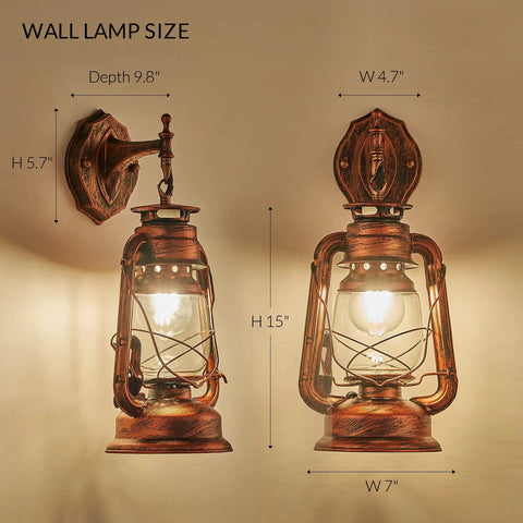 Rustic Wall Sconce Lantern With Glass Lampshade, Warm Red Bronze Iron Fixture For Hallways, Farmhouse Loft Decor, Old Fashion Lantern Style Wall Light That Creates Cozy Ambience And Romantic Glow