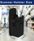 Universal Barcode Scanner Holster With Open Face Access, Belt Loop And Clip Attachment in warehouse, dimensions listed
