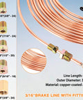 Brake line repair kit with 25 ft copper-coated brake line and assorted 3/16 in fittings and unions