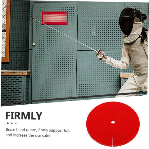 Fencer using Youth Fencing Hands Guard Protective Pad for Foil Training in practice session, ergonomic design, red pad shown