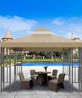 10x10 Ft Gazebo Replacement Canopy Top Cover Double Tiered For Outdoor BBQ Roof Cover Grill Shelter Brown UV Protected