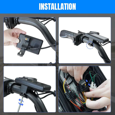 Installation steps for High Bright LCD Display Meter for electric scooters, speedometer and odometer, with plug-in control panel.