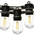 Close-up of 102Ft Outdoor String Lights 18 Dimmable LED Bulbs, Waterproof Patio Lights showing three shatterproof bulbs