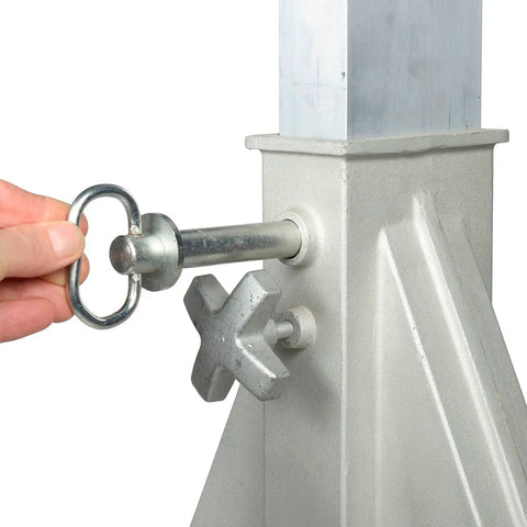 Portable Adjustable Height Aluminum Gantry Crane Lightweight Workshop Hoist With No Fuss Setup Easy Lift Gear Without Breakin Sweat For Tight Garage Bays assembly detail showing height adjustment mechanism.