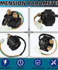 Heavy Duty Starter Solenoid Relay For 4 Stroke GY6 Engines 50cc To 250cc Fits ATV Scooter Dirt Bike Go Kart Quad Moped Pit Bike And Honda Roketa Taotao SunL Coolster SSR Clones Hassle Free Install, black relay with two terminals and wiring harness